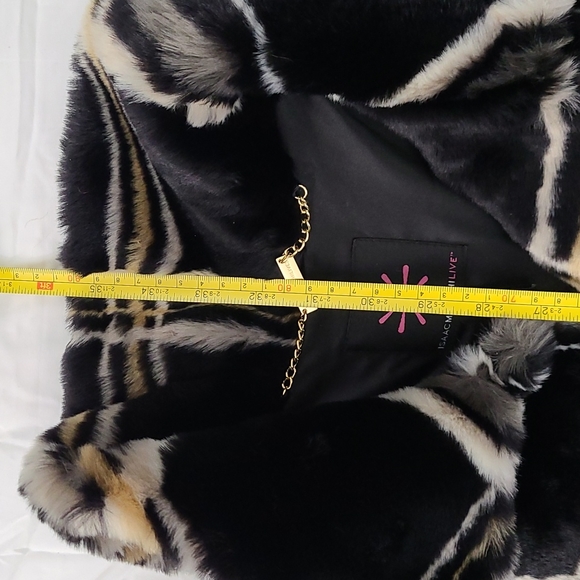ISAAC MIZRAHI LIVE Faux Fur Dress Coat plaid, long Sz L - Picture 7 of 8